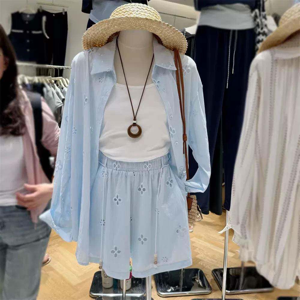 韩系防晒套装三件套裙子漂亮出片衣服春季新款显瘦百搭衬衫一整套