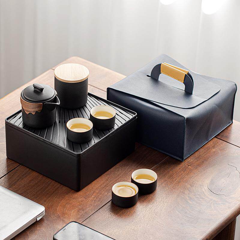 黑陶旅行茶具套装户外出差野餐泡茶茶壶露营随行便携车载一壶四杯