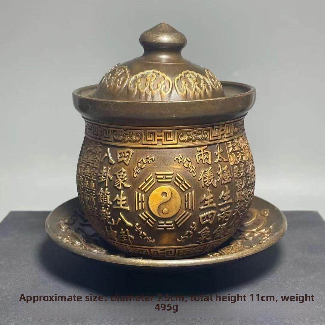 纯铜道家供杯太极八卦三清圣水杯居家道观供老君果盘坛上供盘摆件