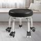 美缝带轮小凳子不锈钢一体轮旋转擦地矮凳美甲修脚圆凳滑轮靠背凳
