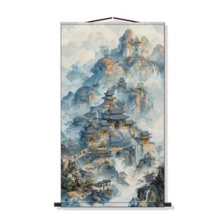 暗堂山水画挂画佛道仙背景墙堂屋供奉风水画仙家堂口客厅装饰画