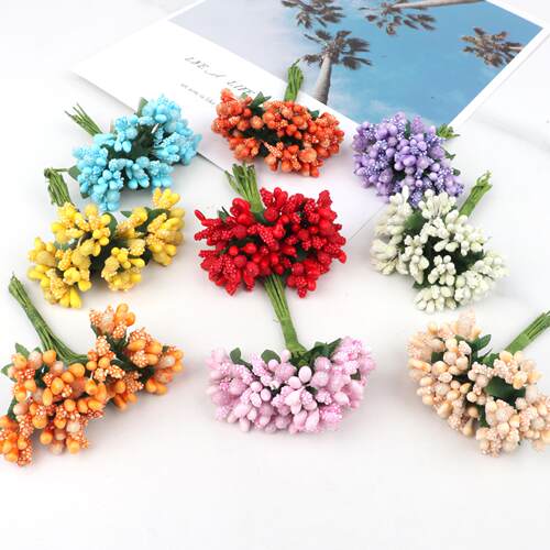 喜糖盒珠花配件带叶玻璃珠花芯手工DIY材料花环小浆果144朵/包