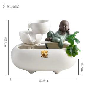 陶瓷小型鱼缸自动循环招财流水摆件桌面办公室玄关摆件宠物饮水机