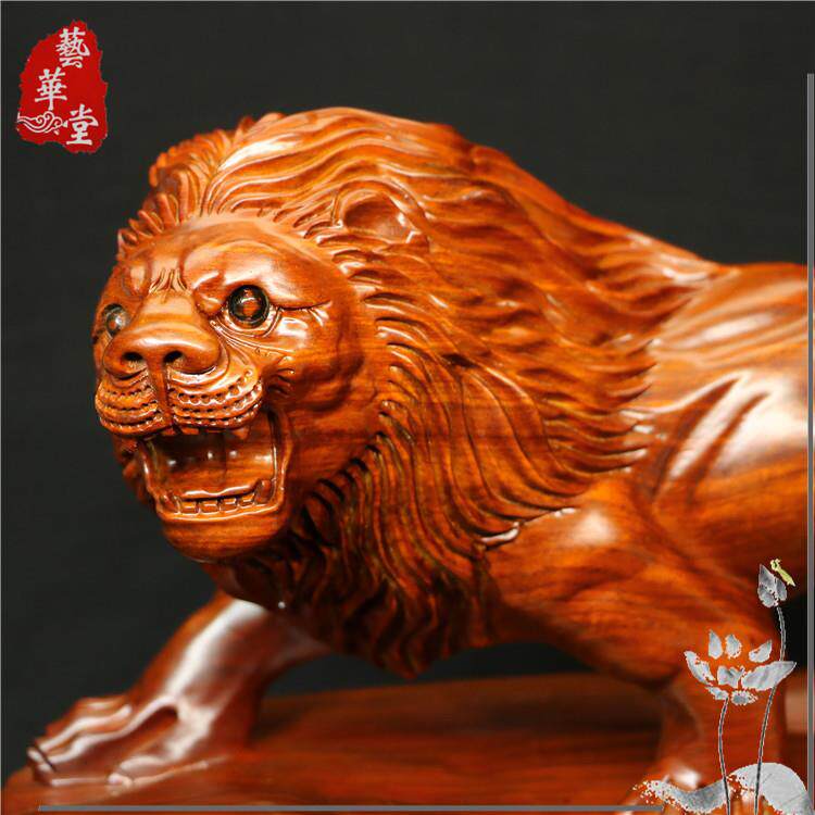 狮子工艺品摆件 王者风范非洲黑檀黄花梨木雕 办公家居饰品
