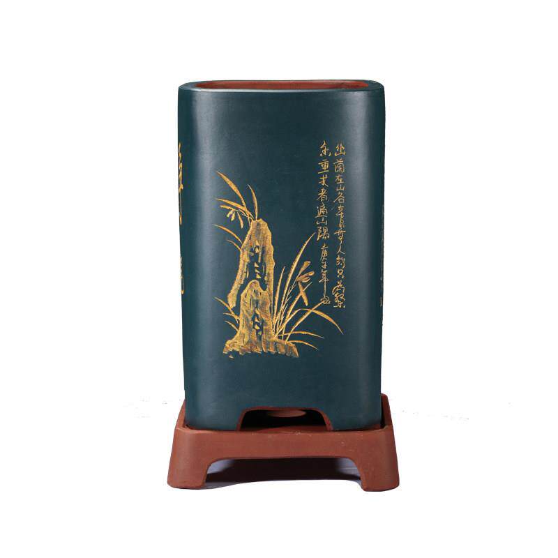 紫砂花盆四方高签筒盆透气大号兰花悬崖盆老桩古典宜兴手工盆花盆