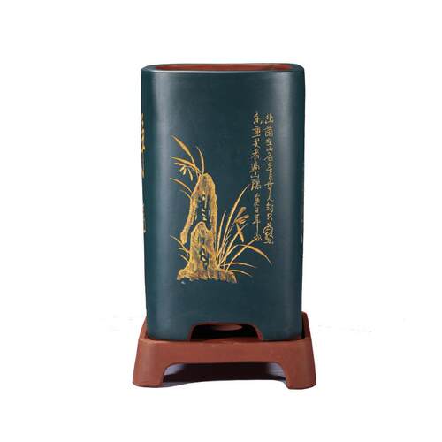 紫砂花盆四方高签筒盆透气大号兰花悬崖盆老桩古典宜兴手工盆花盆