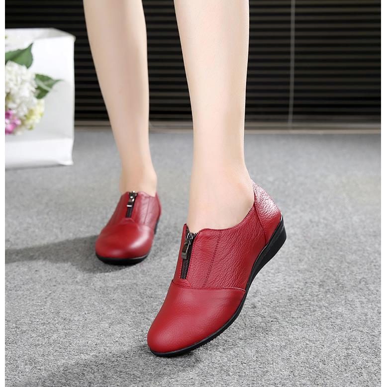 正品鞋上海华真皮女平鞋牛皮牌软底防滑楔形鞋大码底深口女鞋妈妈