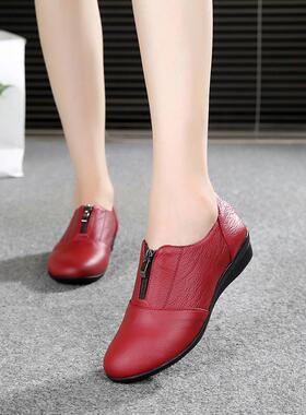 正品上海华牌大真皮女鞋平底鞋牛皮滑软底防深楔形鞋码口女鞋妈妈