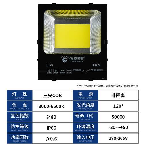 LED黑金刚投光灯100W车间照明灯具庭院户外防水射灯大功率泛光灯