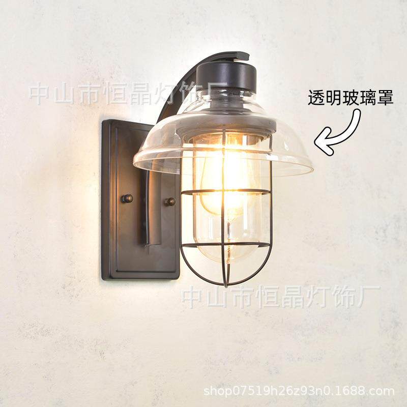 跨境户外人体感应玻璃防水壁灯欧式复古室外庭院阳台客厅过道走廊