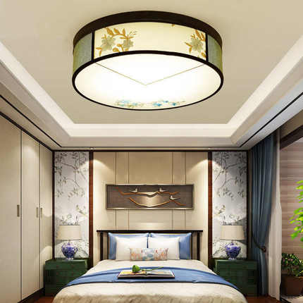 国风餐厅刺绣吸顶灯圆形led邮新包客厅卧室布灯具艺中中式长方形