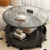 小户型风多层几收纳车茶几可玻璃带客厅奶油边移动家用轮沙发圆桌