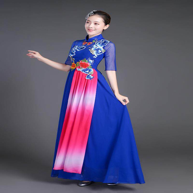 高档2017款大合唱服裙合演出服成人女士连衣裙主持人礼长服唱团服