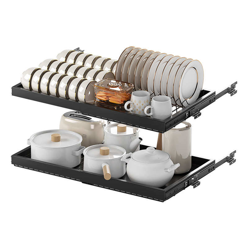 物拉碗碟柜内出口收纳式架架篮碗架橱置拉沥水抽厨房