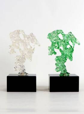 新中式绿色透明太湖石摆件展厅售楼处客厅隔断书房书柜软装饰品