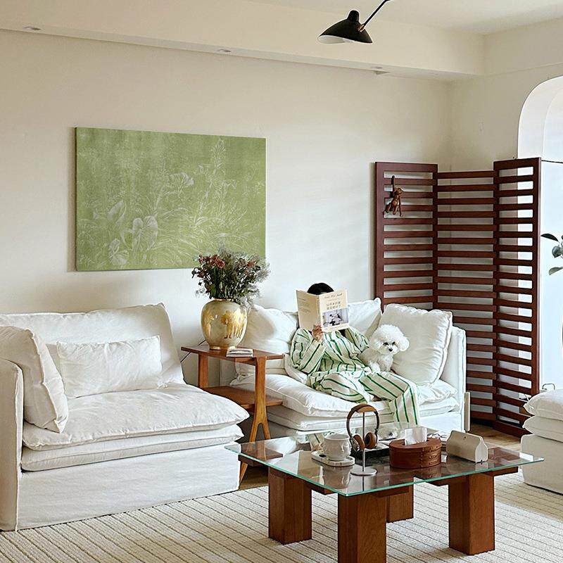 枝影 轻法式奶油风客厅高级感装饰画中古风绿色系沙发背景墙挂画