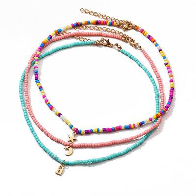 3-piece necklace set彩色米珠锁骨炼短款糖果色星月吊坠项炼3件