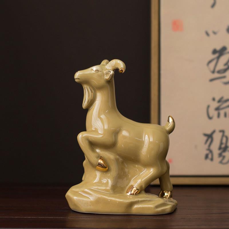 陶土陶瓷器生肖羊摆件土黄色化解西南缺角补角招财风水镇宅吉祥物