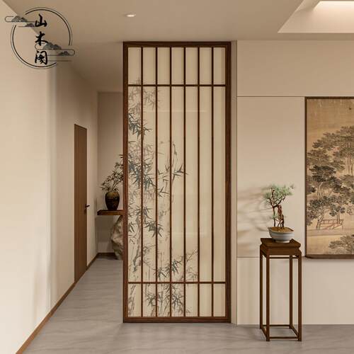 宋代美学实木格栅隔断客厅进门遮挡屏风入户正对门中式推拉式玄关