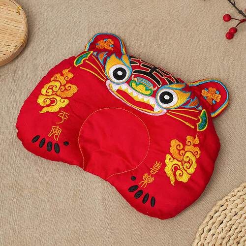 满月百天周岁宝宝虎头刺绣定型枕婴儿老虎U形枕舒适矫正头型枕