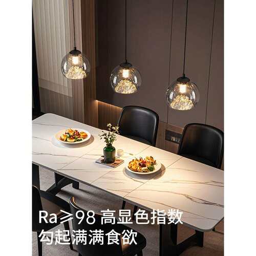 餐厅吊灯现代简约意式轻奢感2025新三头长条岛台餐桌玻璃吊灯