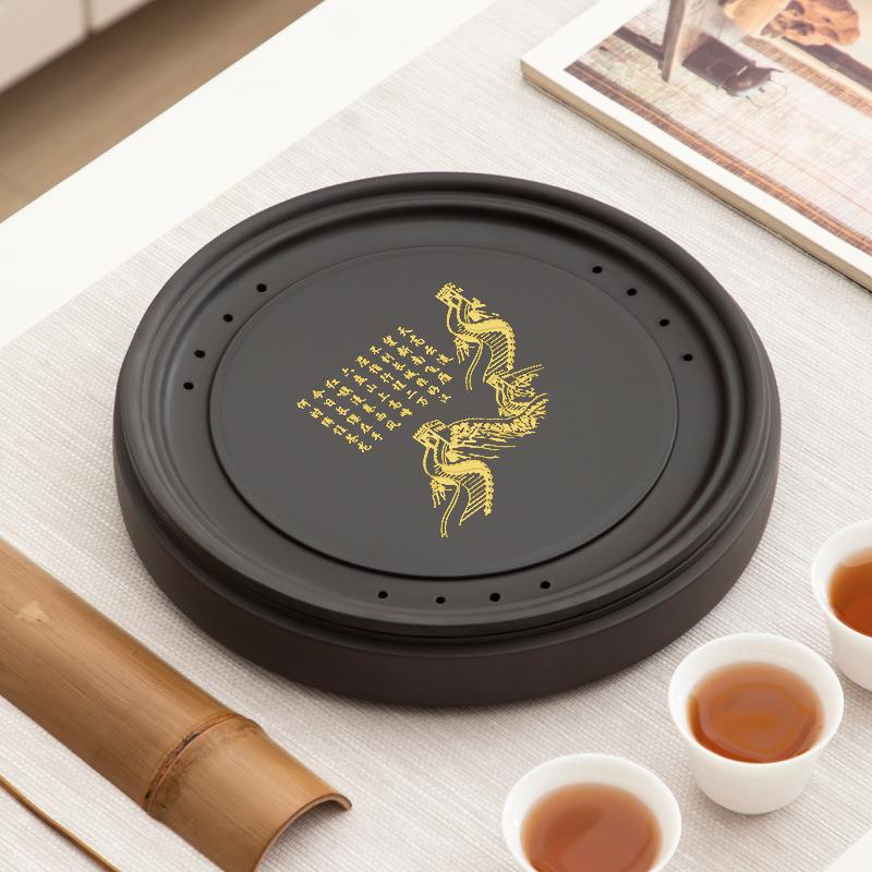 紫砂圆形储水式茶盘家用茶承复古茶托盘茶具干泡盘小型壶承泡茶