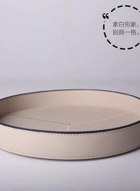 现代轻奢新中式皮质几何圆形托盘 高档木质创意潮流风格 支样板间