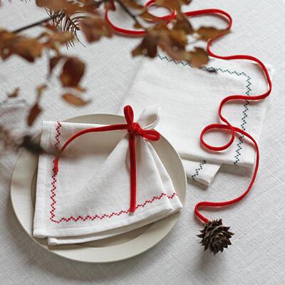 WOOKEN岁序拾光 厚提花棉麻餐巾口布新年圣诞节日氛围感白色绣花