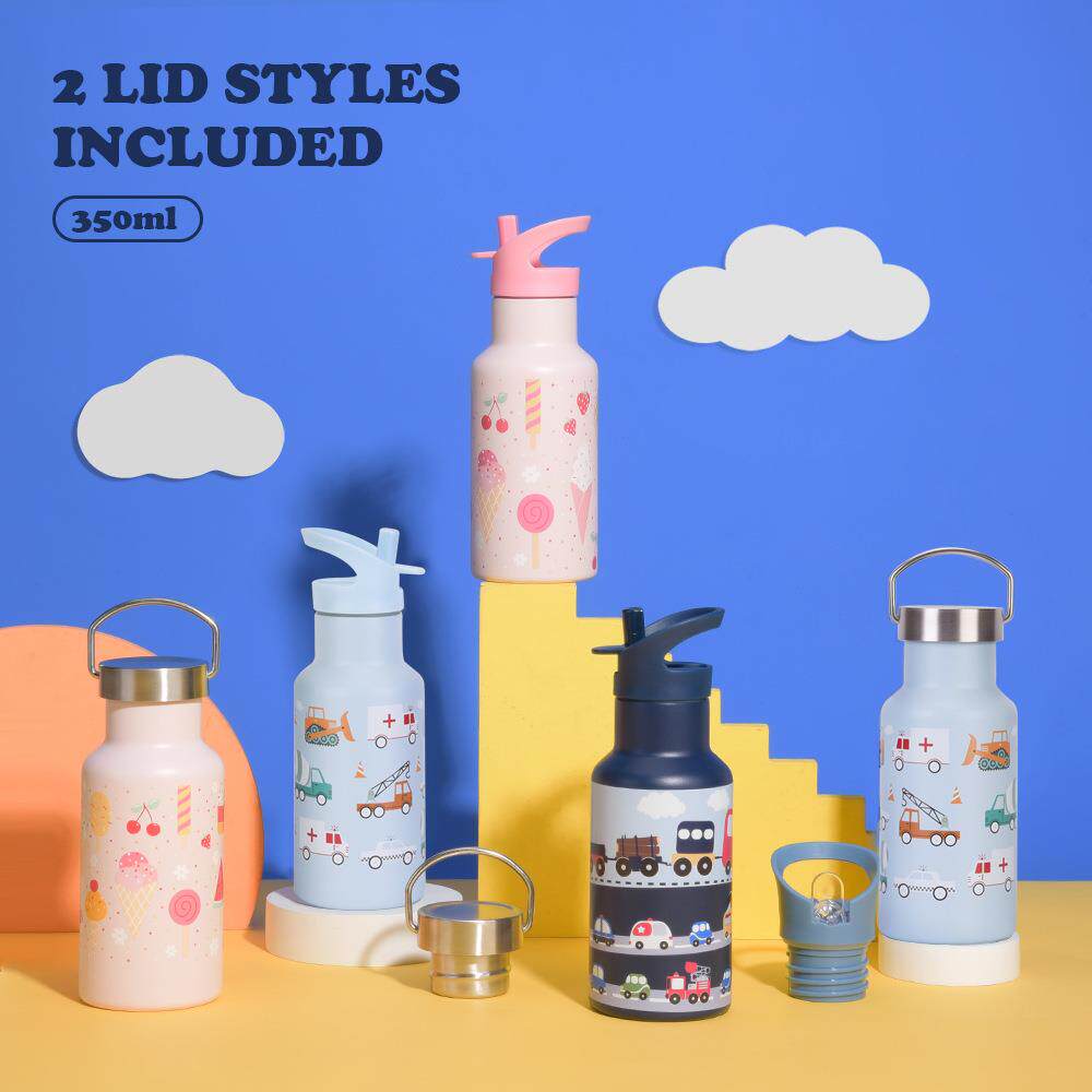 2026新款350ml双层不锈钢运动水壶便携户外双盖提手带吸管保温杯