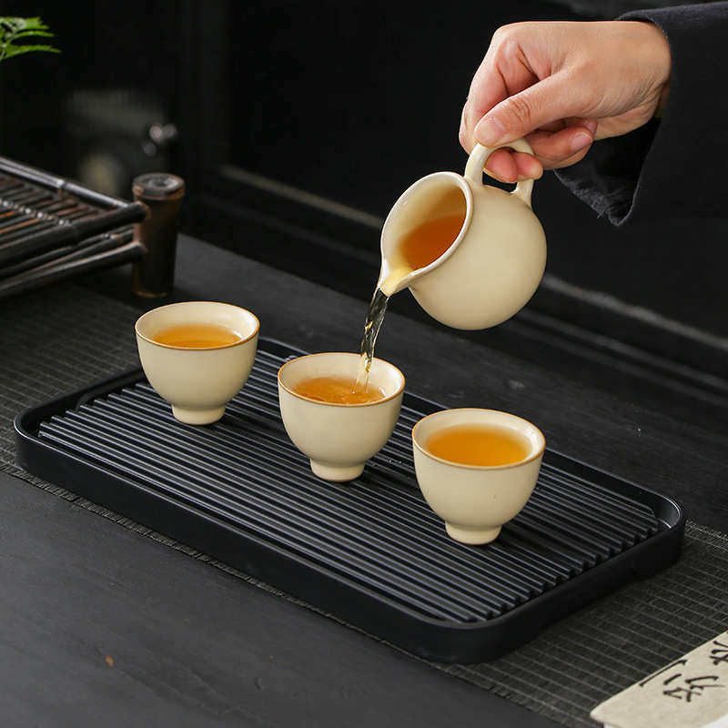 米黄汝窑 旅行功夫茶具套装家用便携简约茶盘陶瓷茶杯商务 伴手礼