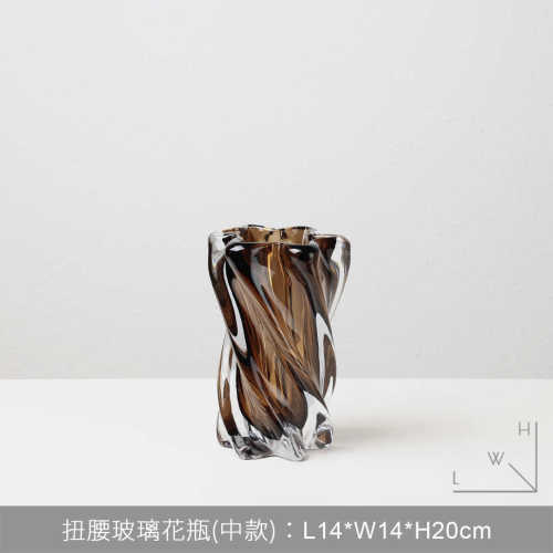 咖感高级奢现代玄关玻璃摆件色样板间花瓶摆件客厅花创意水培器轻