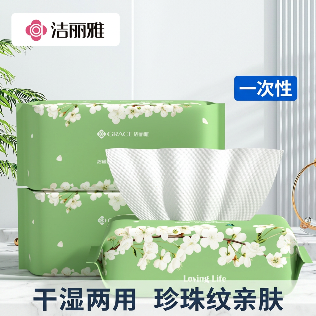 洁丽雅一次性洗脸巾棉柔巾珍珠纹亲肤柔软卸妆擦脸干湿两用洗面巾