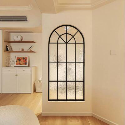 法式玻屏风奶油客厅入户镜隔断EWG遮挡墙风璃复古拱形装饰假窗户
