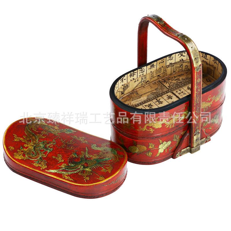 仿古手提篮首饰盒皮盒仿古食盒