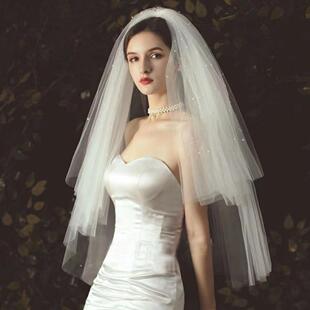 白色头纱头饰领证求婚拍照道具新娘结婚订婚登记主婚纱女蓬蓬小短