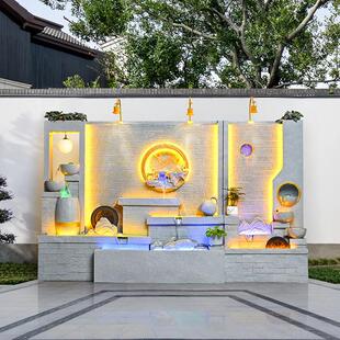 水幕假山流水墙屏系风隔断喷泉瀑布鱼缸造景墙厅客室DMB外庭院水