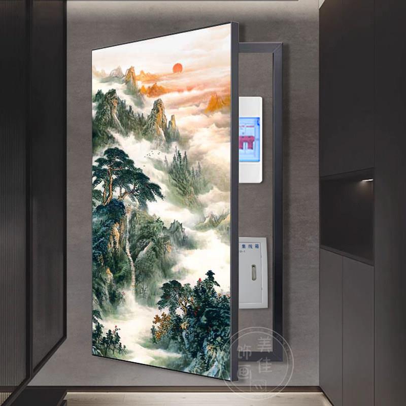 竖款大尺寸电表箱装饰画遮挡配电箱总开关电闸盒子挂画旭日东升画图片