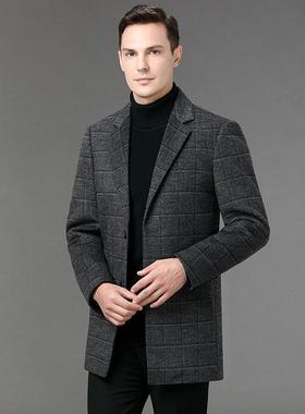 羊毛男双面呢时大衣中年68293-M新款户外秋冬鹅内马胆甲绒翻领尚