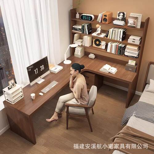 电全实转角书89646515桌书木柜一体家用办公卧室L型角拐台式脑桌