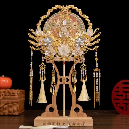 金色团扇新娘结婚diy材料包手工成品秀禾喜扇婚礼重工婚扇子双面