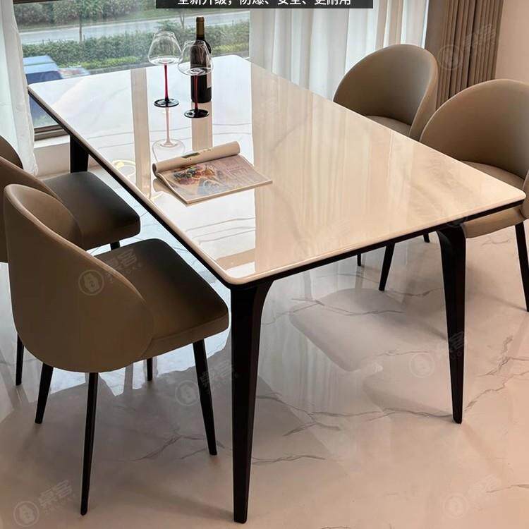 轻奢微晶石餐桌椅高端组合现代简约奢石天然大理石超晶石饭桌聚餐
