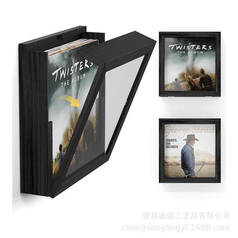 跨境新品木质壁挂黑胶唱片收纳盒存放盒唱片架创意邮件报纸相框