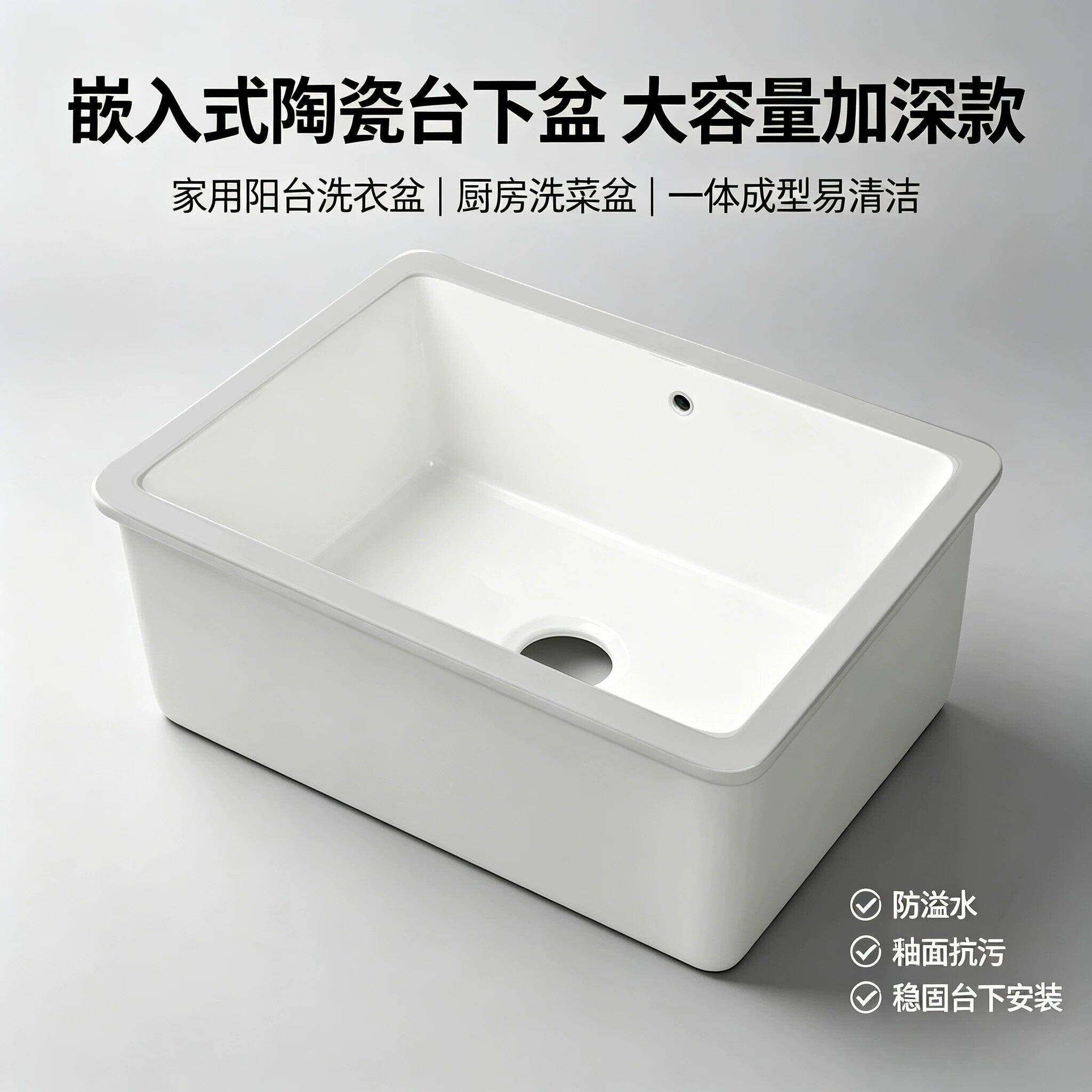 阳台加深陶瓷台下盆水槽嵌入式菜盆方形水池洗衣盆洗衣池洗手单盆