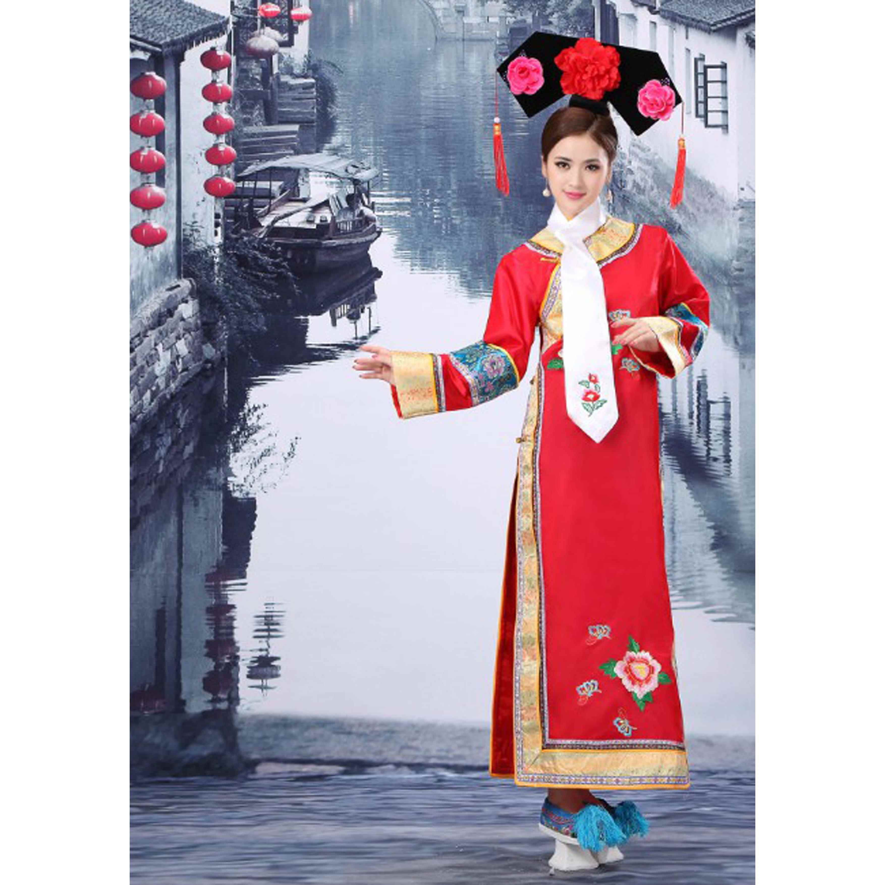 高档清朝格格古装宫廷服饰秋款服满族服装宫女公主演出花盆鞋清服