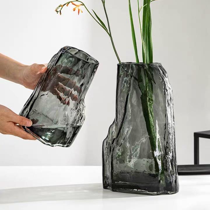 中式假山玻璃彩色花瓶透明插花瓶摆件样板房客厅酒柜软装饰品摆设