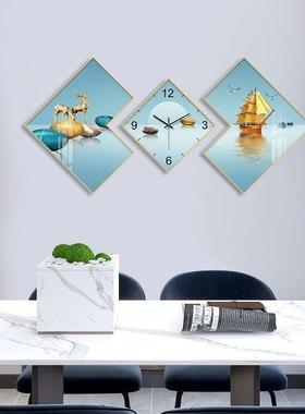 现代简约餐厅装饰画带时轻奢创意ORX壁画钟表餐挂厅画免打孔三钟