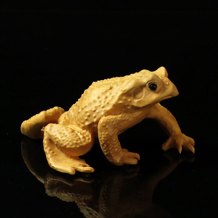 黄杨木雕手把件青蛙工艺品品茶宠金蟾蛙摆件中式家居饰品禅意