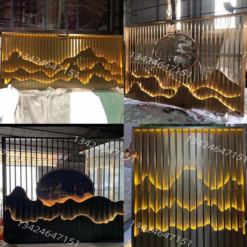 个性不锈钢假山背景墙屏风别墅酒店假山水金属装饰影壁墙户外隔断