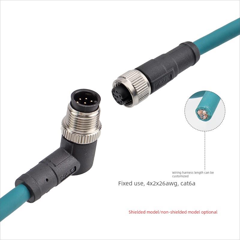 以太网协议M12连接器8芯编码工业摄像机Cat6A屏蔽千兆以太网电缆