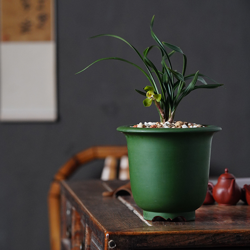 玖紫轩紫砂兰花盆宜兴精品绿泥粉浆春兰建兰君子兰植物桌面简约盆